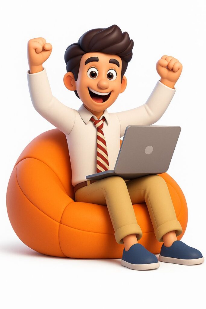 3d cartoon in chill using laptop in sitting in sofa